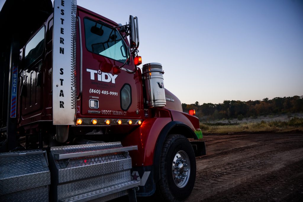 Company hydroseeding truck operated by Tidy Services in the Northeast