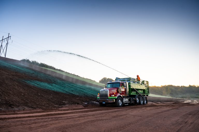Tidy Services crew out of Burlington, CT, hydroseeding