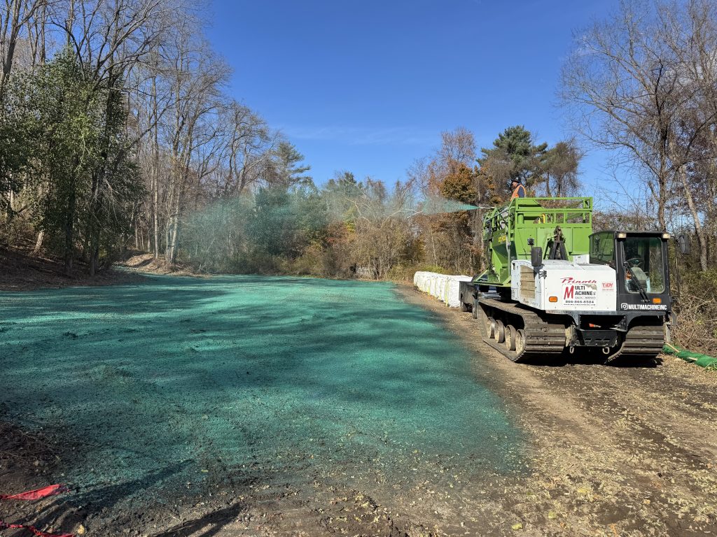 Tidy Services hydroseeding with a Morooka in Burlington, CT