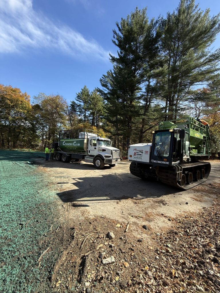 Tidy Services hydroseeding with a Morooka hydroseeder in Burlington, CT