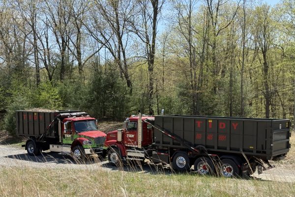 Tidy Services roll-off dumpster truck serving clients around Burlington, Connecticut